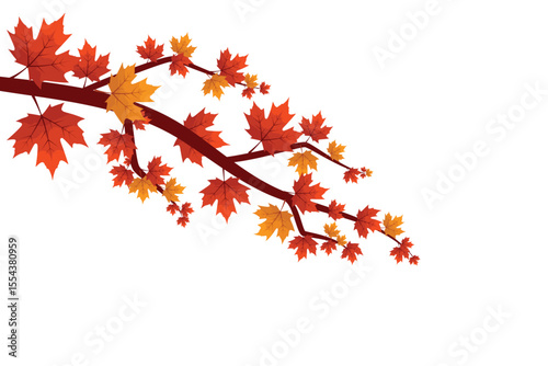 Autumn Branch with Red and Yellow Maple Leaves on Transparent Background Illustration