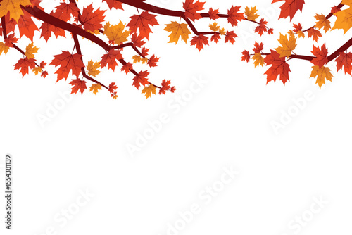 Autumn branch with red and yellow maple leaves on transparent background illustration. Perfect for seasonal projects, educational materials, and nature-themed graphics