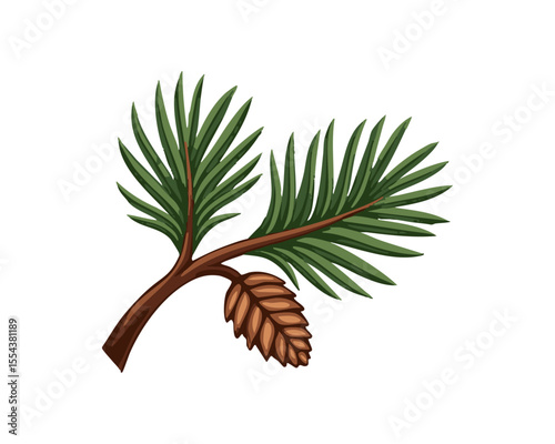 Illustration of Pine Branch with Cone on Transparent Background for Nature Designs, PNG 