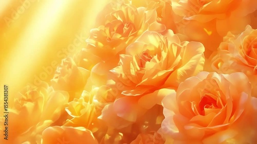 Animation of soft-focused summer roses with golden rays of sunshine