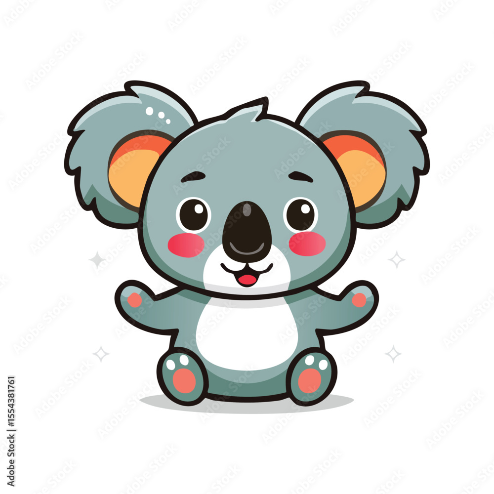 Naklejka premium Minimal Flat Vector of a Cute Koala – Bold Black Outline, Happy Expression, Clean Kawaii Style