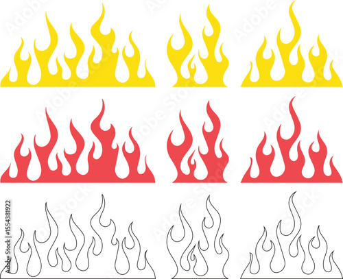 set of fire flames, fire flames set