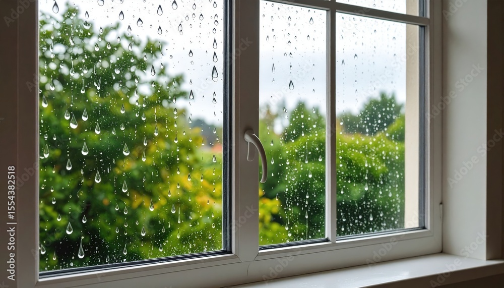 Naklejka premium Rainy Day View Through Window