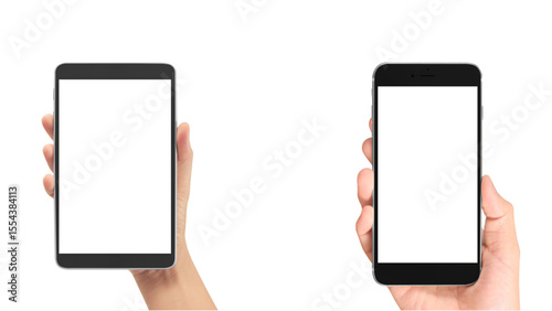 Holding Both Tablet and Smartphone with Blank Screens, Ideal for Responsive Design Mockups, Isolated on Transparent.

