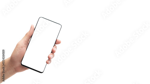 Hand Displaying Vertical Smartphone with Blank Screen, Perfect for Content Showcase, Isolated on Transparent.

