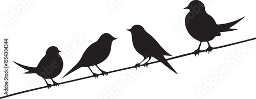 Birds on Wire Silhouette vector