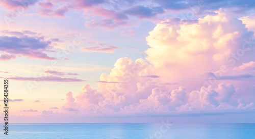Tranquil Sunset Over the Serene Ocean with Soft Pastel Clouds Displaying Vibrant Colors