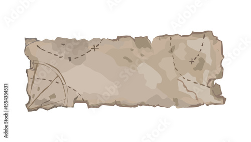 Transparent Background: A vintage, tattered treasure map scroll with dashed lines, ideal for adventure themes, games, or pirate designs.
