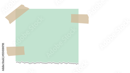 Transparent Background: A mint green paper note with a ripped bottom edge, held by three pieces of light brown adhesive tape in its corners.

