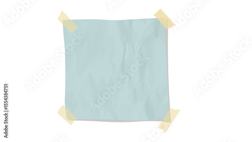 Transparent Background: A crumpled light blue paper note, playfully secured at each corner with small pieces of translucent yellow adhesive tape.
