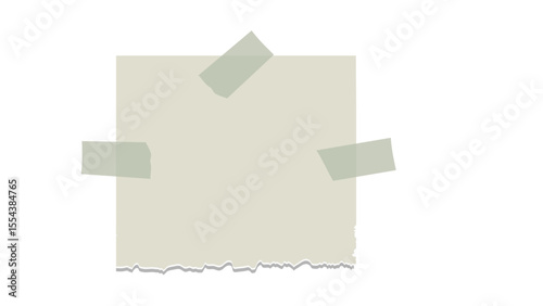 Transparent Background: A beige paper note with a subtly torn bottom edge, secured by three pieces of translucent green-grey adhesive tape.
