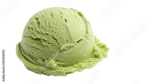 Pistachio and strawberry ice cream scoops, a delicious frozen dessert with green and pink flavors, isolated on white