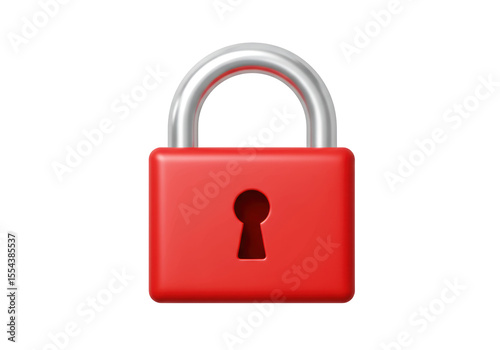 Isolated Red Padlock with Silver Shackle Security Concept