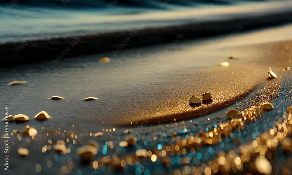 Glimmering jewels on beach receding tide