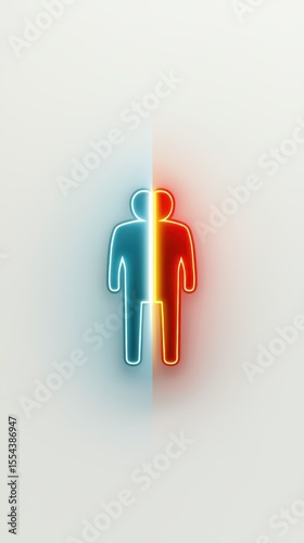 Neon Male and Female Icon with Split Color Design on Bright Background