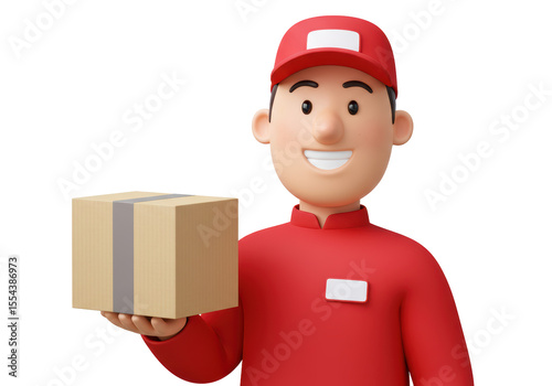 Isolated Cheerful Delivery Guy with Package