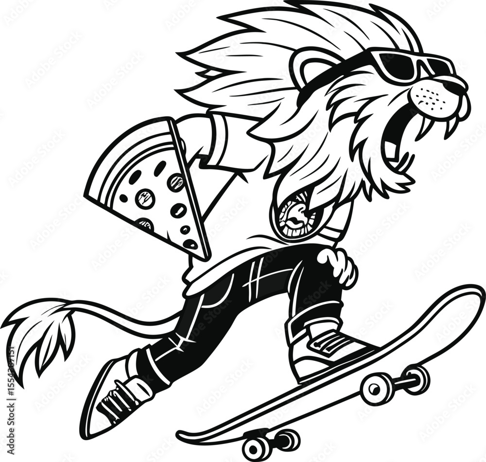 Fototapeta premium Here's a concise description combining your elements:Funny black and white cartoon vector art featuring an eagle, horse, and other comic animal characters for sport drawing illustration