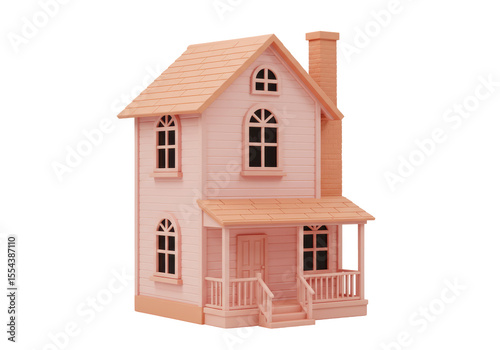 Isolated Pastel Pink House with Gable Roof
