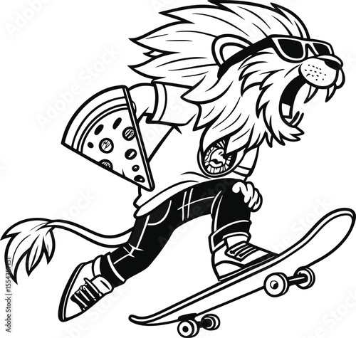 Here's a concise description combining your elements:

Funny black and white cartoon vector art featuring an eagle, horse, and other comic animal characters for sport drawing illustration