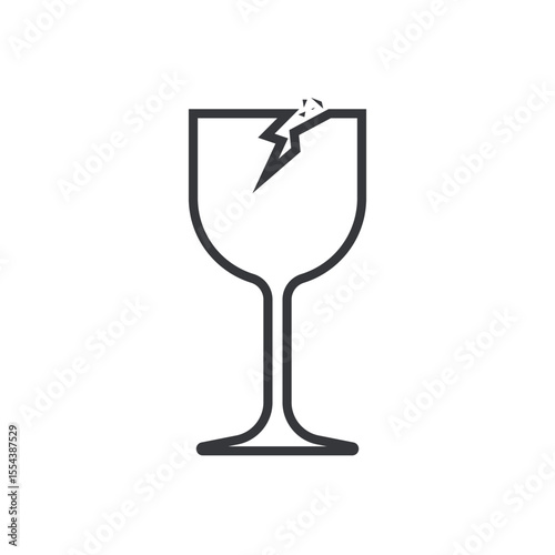 Isolated outline pictogram icon of a broken glass bottle, symbolizing glass waste disposal, fragile icon