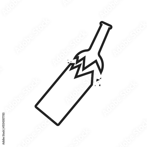 Isolated outline pictogram icon of a broken glass bottle, symbolizing glass waste disposal, handle with care, and recycling awareness.