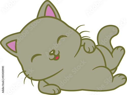 Playful Grey Kitten Relaxing - International Cat Day Celebration