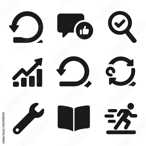 Agile Methodology Icons. Solid, filled icons set of agile and lean methodology: cycle icon, feedback icon,