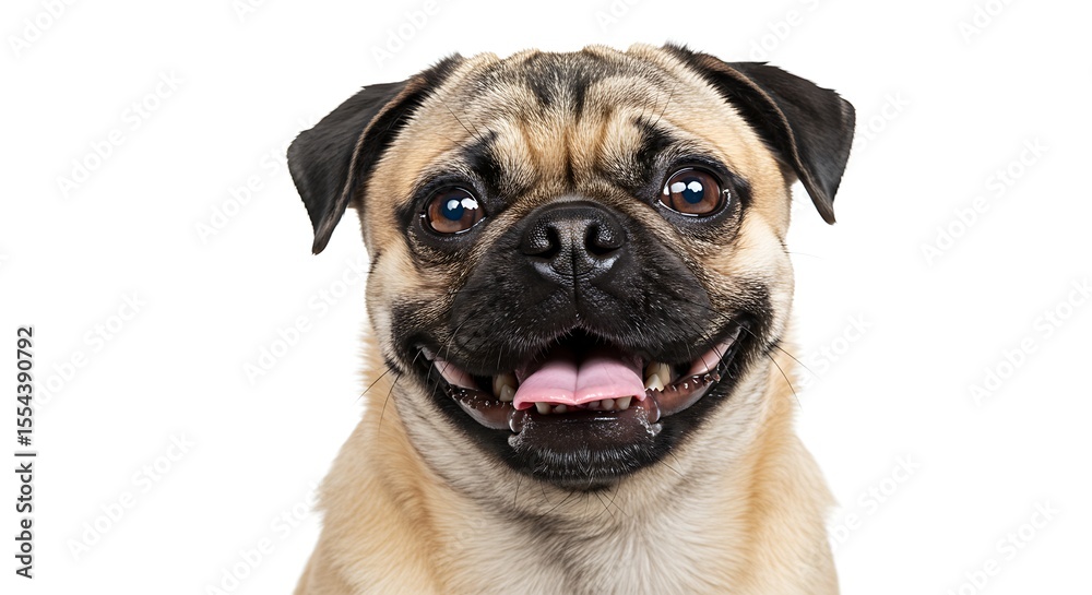Fototapeta premium Adorable Pug Dog Portrait Happy Canine Close-Up