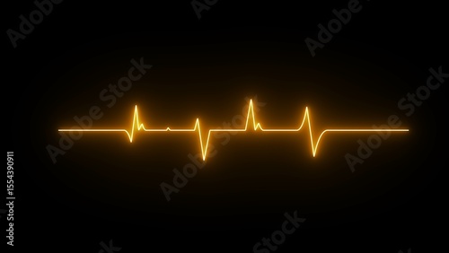 Neon heartbeat signal icon illustration. Heartbeat line neon light heart rate display screen medical research illustration. Neon heartbeat icon on black background.