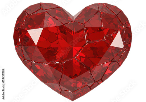 Isolated Sparkling Ruby Red Heart Gemstone