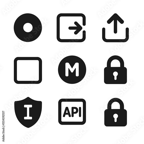 Encapsulation Icons Grid. Solid, filled icons set of encapsulation and access control: private field, getter