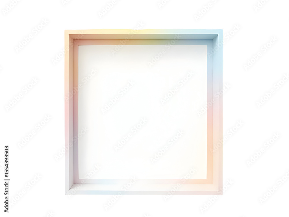 Fototapeta premium Pastel Rainbow Gradient Square Frame Empty White Interior Mockup Isolated on a transparent background
