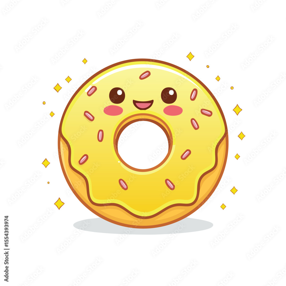 Fototapeta premium Minimal Flat Vector of a Cute Donut with Bold Black Outline Happy Expression No Gradients Simple Design