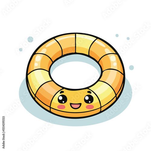 Minimal Flat Vector of Cute Swimming Ring with Bold Black Outline and Happy Expression