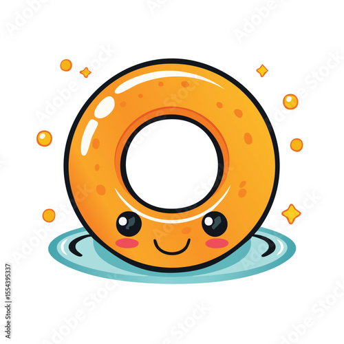 Minimal Flat Vector of Cute Swimming Ring with Bold Black Outline and Happy Expression