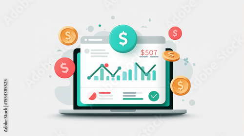 Wallpaper Mural Laptop mit Datendiagrammen und Statistiken, daneben eine Lupe zur Analyse von Geschäftsdaten Torontodigital.ca