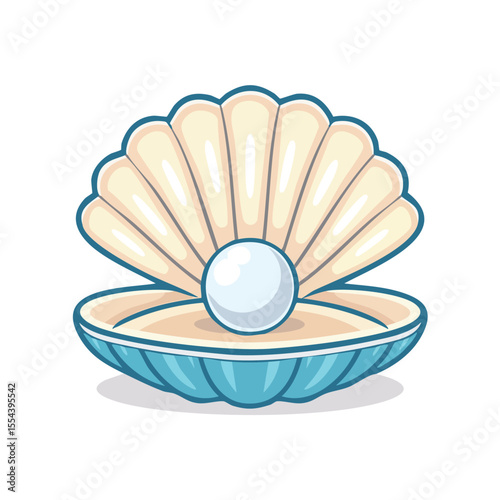 Minimalist Clam Shell with Pearl Vector – Bold Thick Line Logo in Flat Outline Illustration Style
