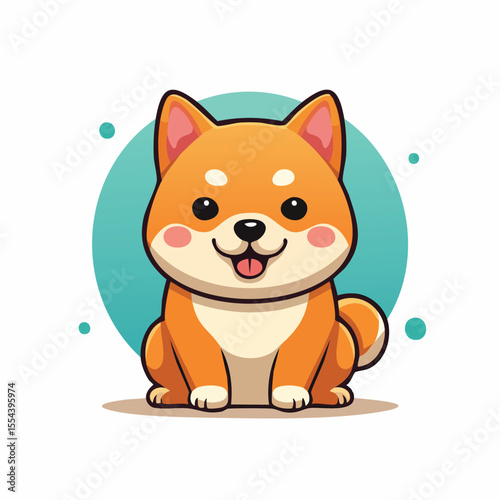 Minimal Flat Vector of Cute Shiba Inu with Bold Black Outline Happy Expression No Gradients