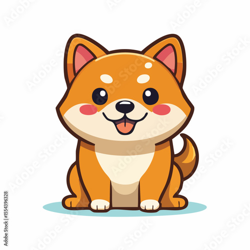 Minimal Flat Vector of Cute Shiba Inu with Bold Black Outline Happy Expression No Gradients