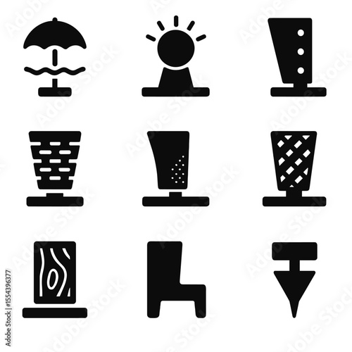 Outdoor Chair Leg Icons. Solid, filled icons set of outdoor chair legs: weatherproof leg, UV-resistant base,