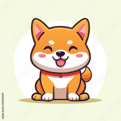 Minimal Flat Vector of Cute Shiba Inu with Bold Black Outline Happy Expression No Gradients