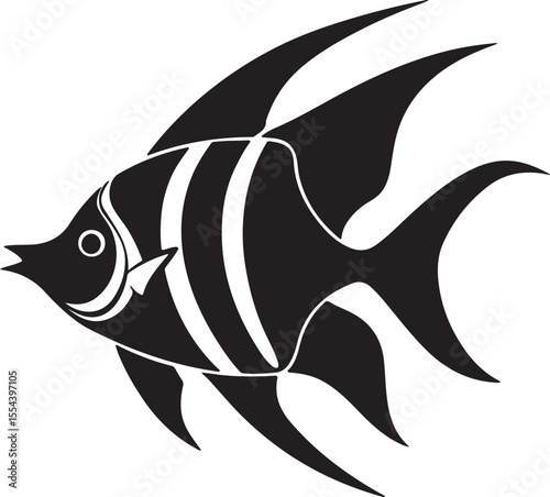 angelfish silhouette, black and white silhouette, vector and illustration