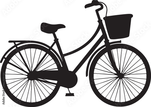 bicycle with a basket silhouette, black and white silhouette, vector and illustration