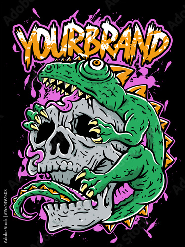 streetwear clothing artwork monster illustration skull and chameleons