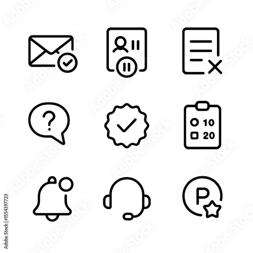 Churn Tactics Icons. Outline icon set of churn prevention tactics: retention email, pause membership, cancellation form, feedback