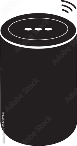smart speaker with voice silhouette, black and white silhouette, vector and illustration