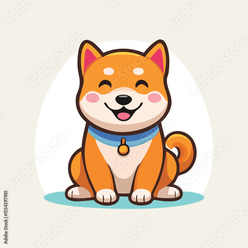 Vector of a Shiba Inu with Bold Black Outline and Happy Expression – Clean, Gradient-Free Design Featuring Cute and Cheerful Dog Illustration in Modern Style