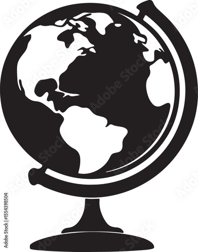 globe with stand silhouette, black and white silhouette, vector and illustration