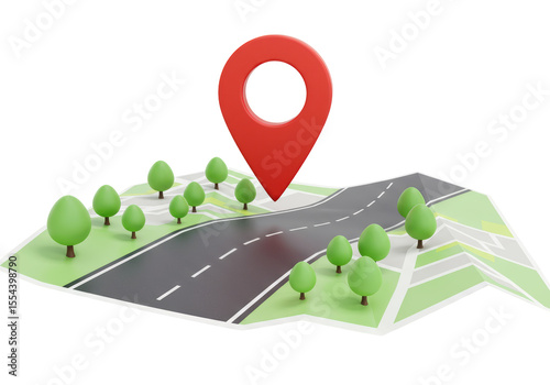 Isolated Map with Red Location Pin and Trees