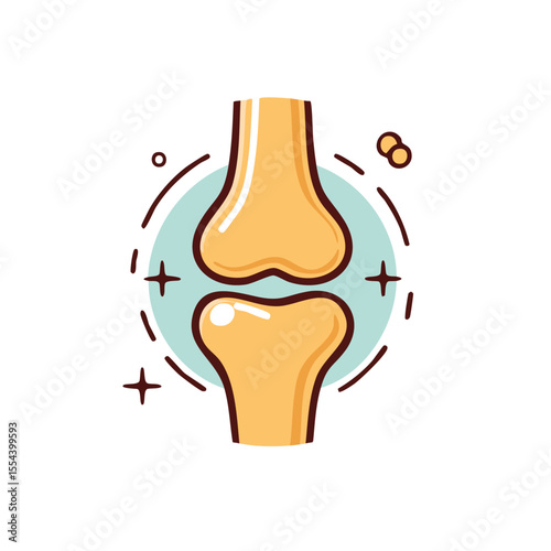 Flat Vector Illustration of Human Knee Joint with Bold Black Outlines and Modern Medical Graphic Style